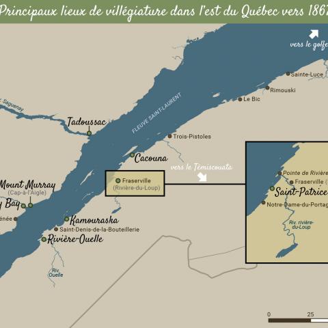 Carte de l’estuaire en couleurs. Zoom sur les stations balnéaires de la région de Rivière-du-Loup.
